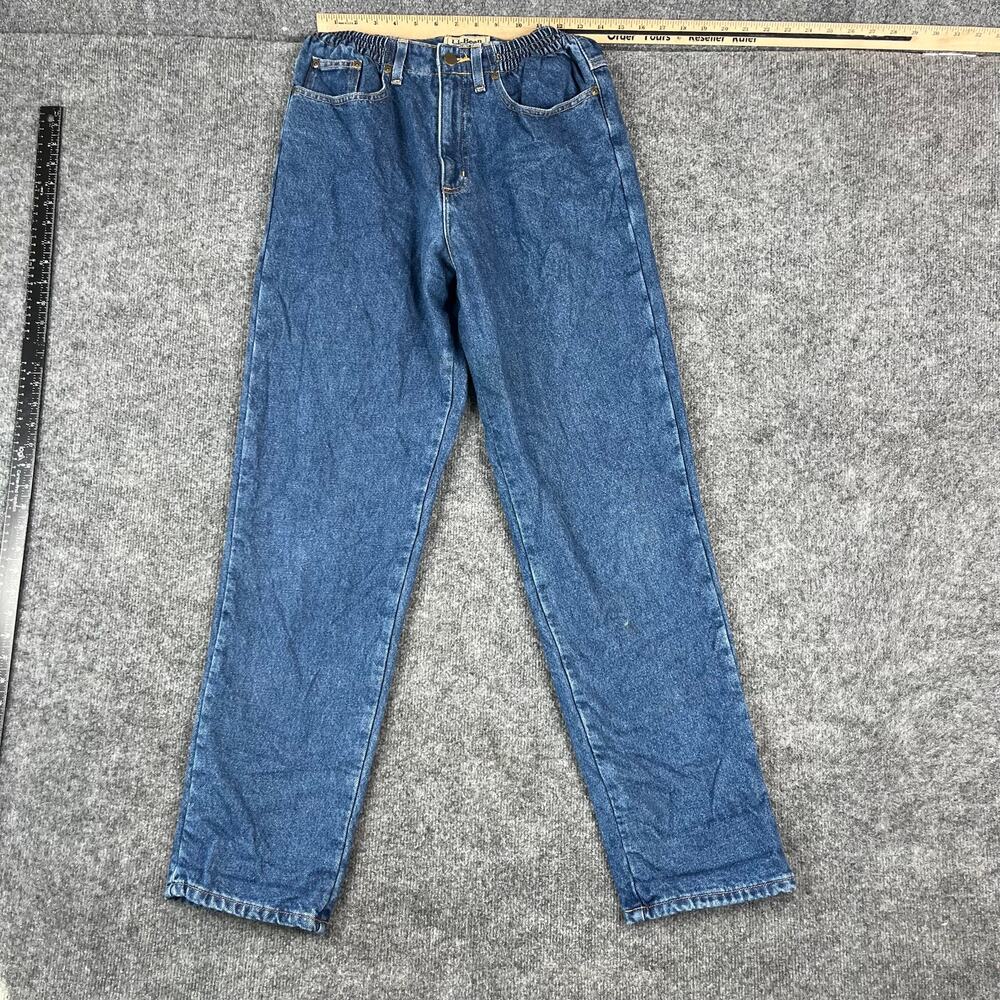 L.L. Bean Jeans Womens Size 6 M/T Blue Flannel Lined Relaxed Fit Elastic Waist